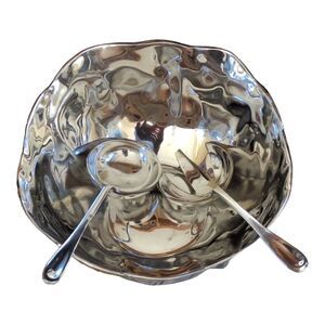 Large Vintage Mexican Pewter Salad Serving Bowl Set NEW in original Box Unused